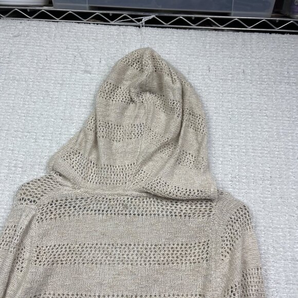 Roxy Hoodie Sweater Women M Cream V-neck Crochet Knit Boho Beach Surf Y2K - Picture 13 of 15
